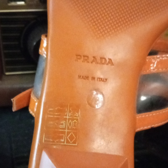 Prada Kitten Heel Sandals Size 37 Orange - Picture 4 of 5
